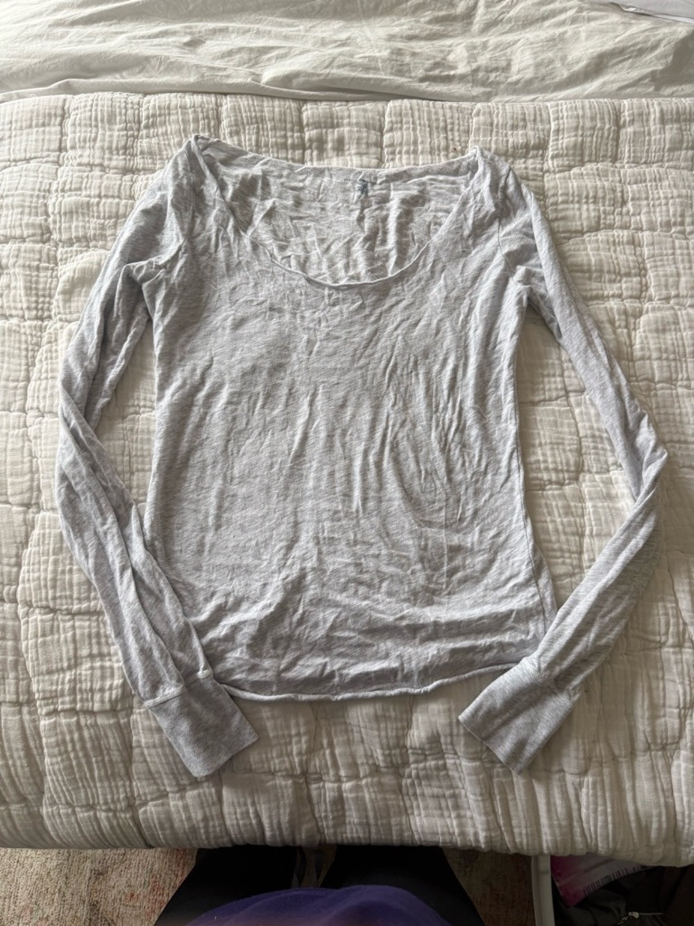 Brandy Melville Light Gray Long Sleeve Scoop Neck Top